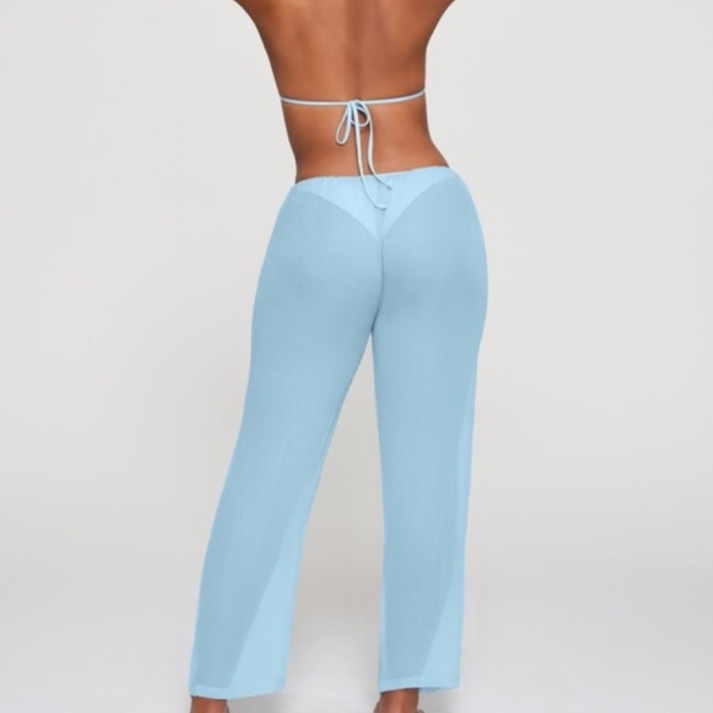 SKIMS Crinkle 100% Silk Chiffon Cover Up Pants Semi-Sheer Iris Blue Size XS